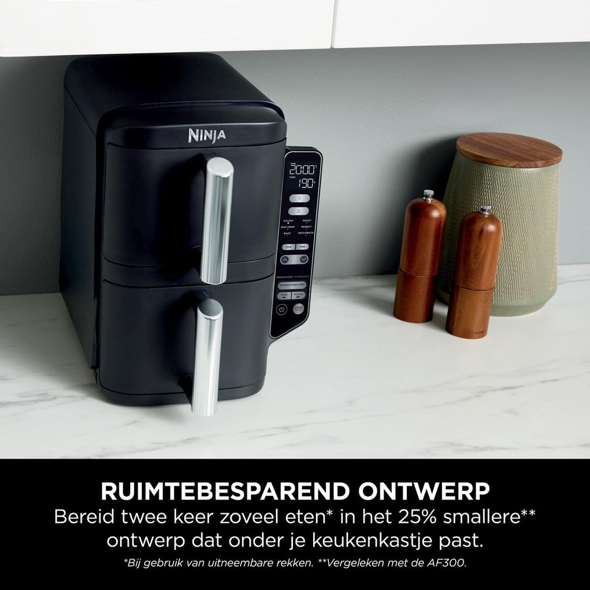 Ninja Double Stack Airfryer XXL - 7.6 Liter - Dubbele Gestapelde Lades - 6 Programma's - Inclusief 2 Kookrekjes - SL300EU