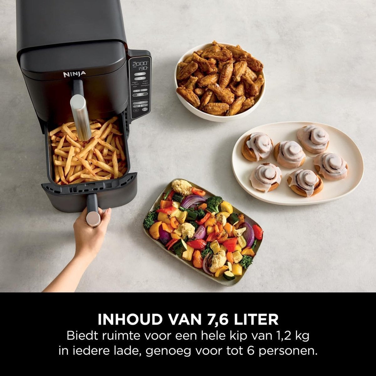 Ninja Double Stack Airfryer XXL - 7.6 Liter - Dubbele Gestapelde Lades - 6 Programma's - Inclusief 2 Kookrekjes - SL300EU