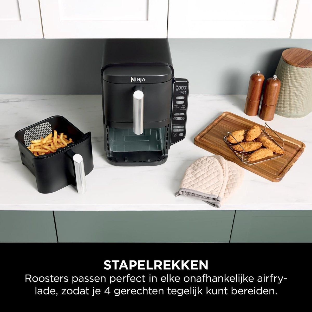 Ninja Double Stack Airfryer XXL - 7.6 Liter - Dubbele Gestapelde Lades - 6 Programma's - Inclusief 2 Kookrekjes - SL300EU