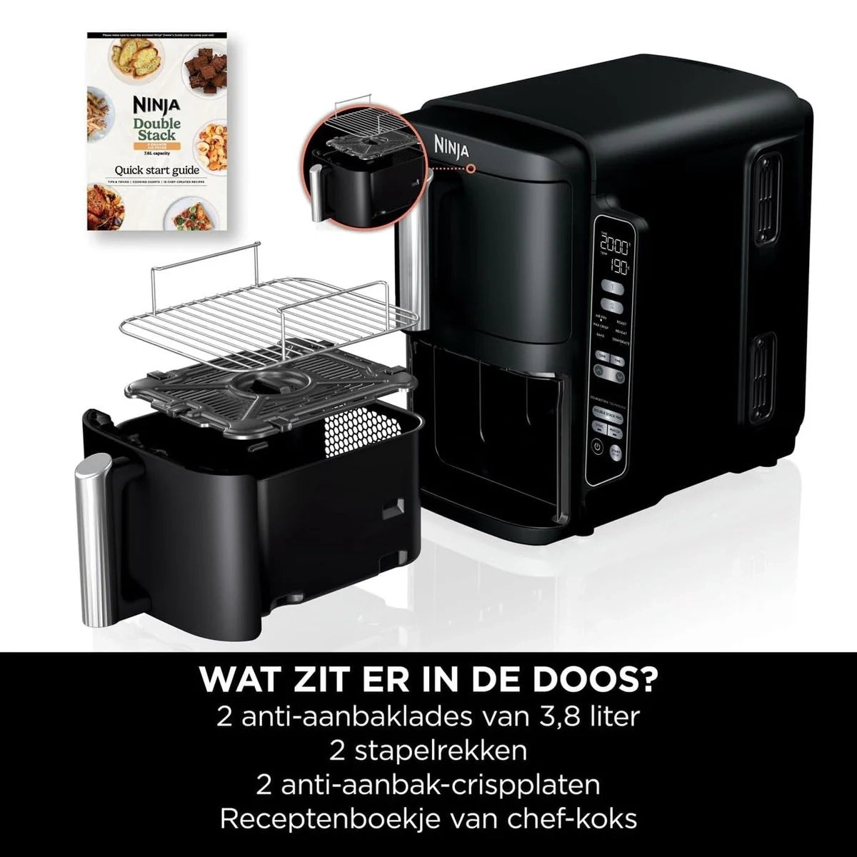 Ninja Double Stack Airfryer XXL - 7.6 Liter - Dubbele Gestapelde Lades - 6 Programma's - Inclusief 2 Kookrekjes - SL300EU